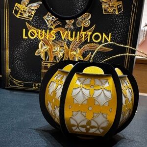 New Louis Vuitton Black and Gold Floral Lantern ornament set of 2